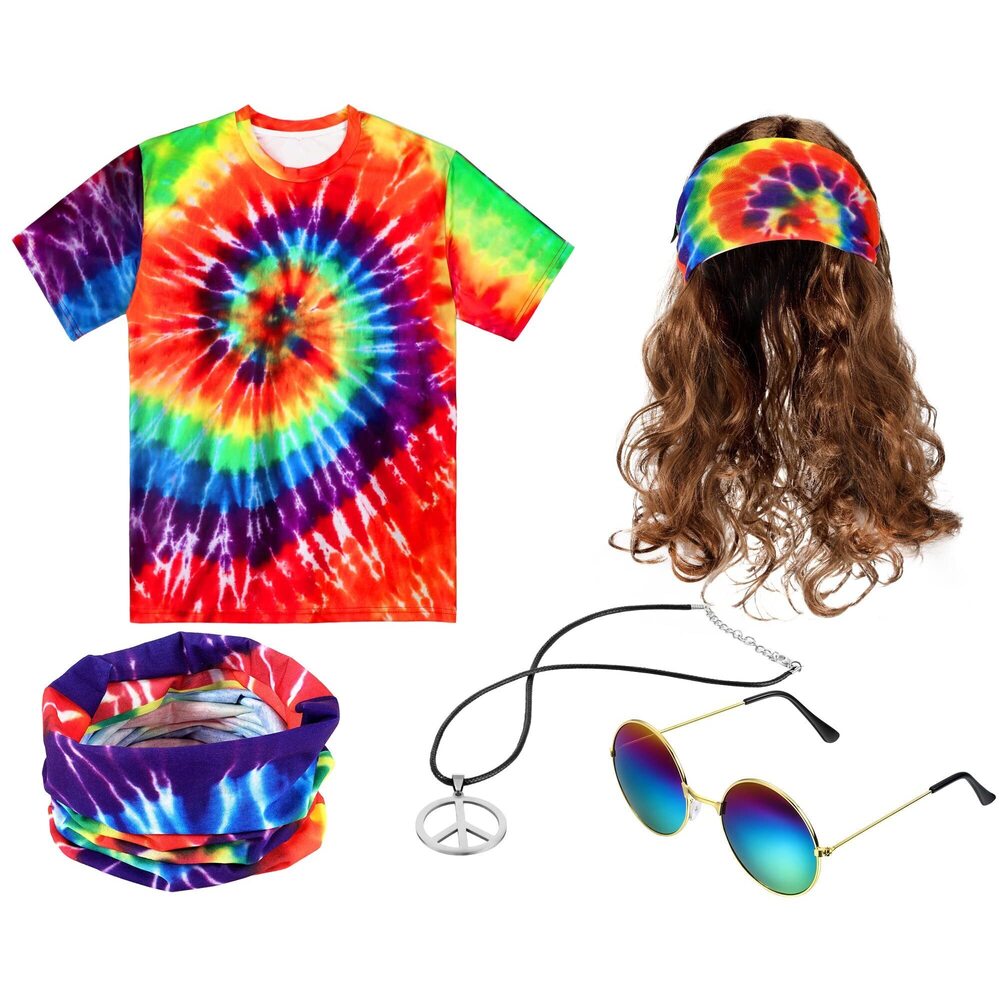 8748 5 Pieces Mardi Carnival Hippie Costume For 70s Tie Dye